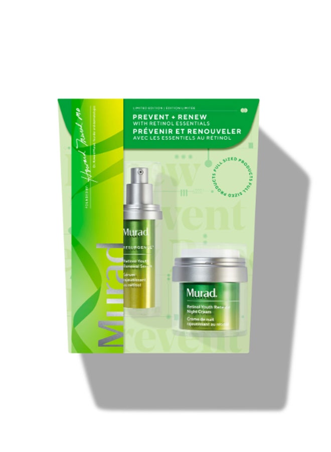 Murad Prevent + Renew Retinol Essentials Kit | Anti-Aging Skincare Set with Retinol Serum, Renewal Cream & Protective Moisturizer | Smooths Wrinkles & Supports Skin Renewal - Image 1